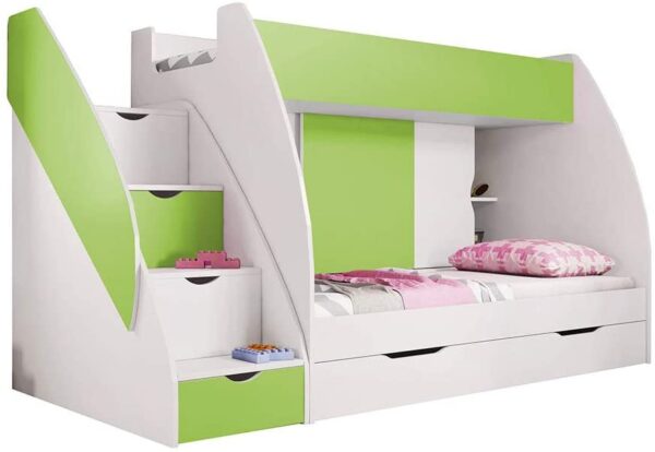 Bunk Beds , 2 x New Bonnel Mattress Included With Drawers & Storage In Green - Image 2