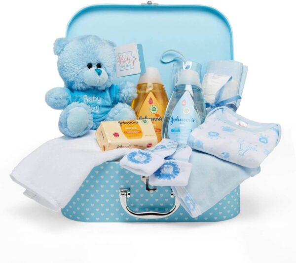 Baby Gift Set - Hamper Full of Baby Products in a Baby Boy Keepsake Box